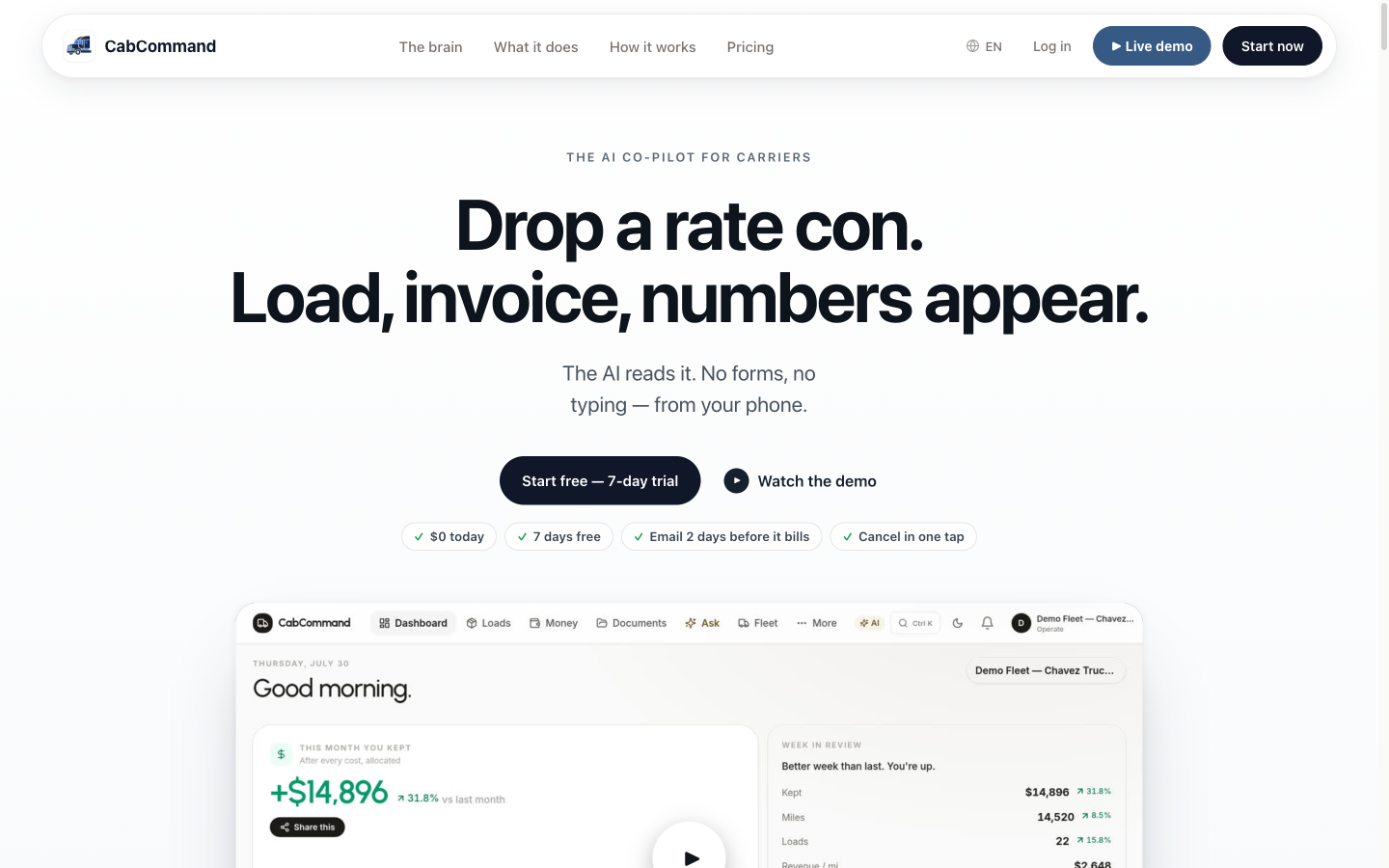 CabCommand fleet management dashboard