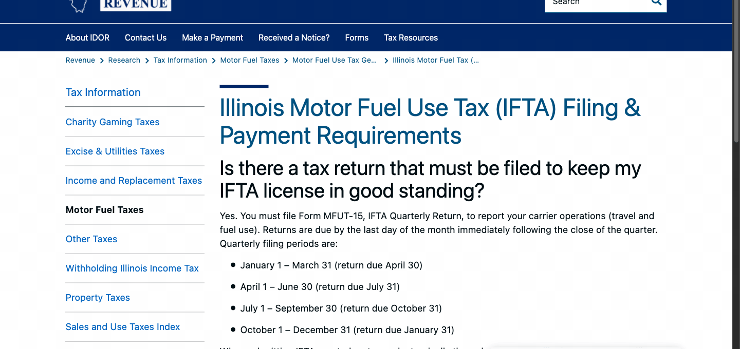 Illinois MyTax motor fuel use tax filing page