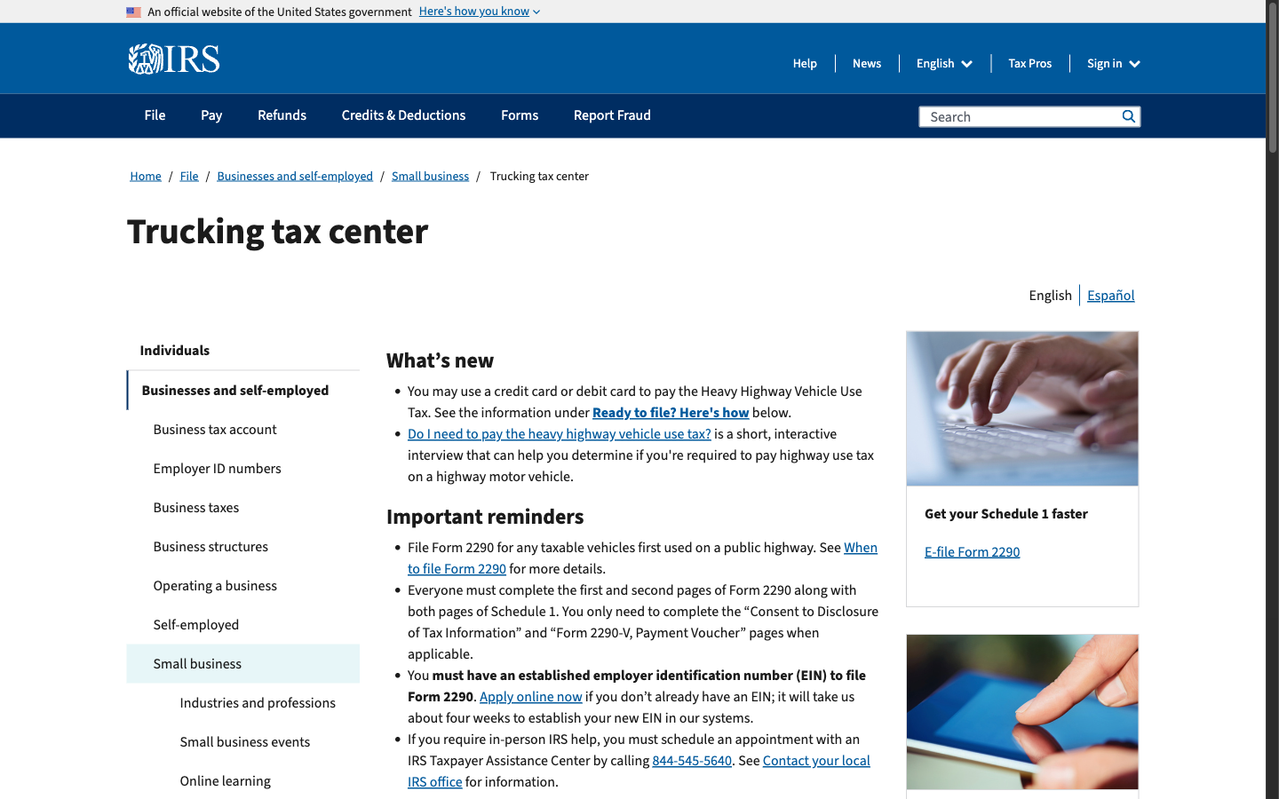 IRS trucking tax center for federal carrier taxes