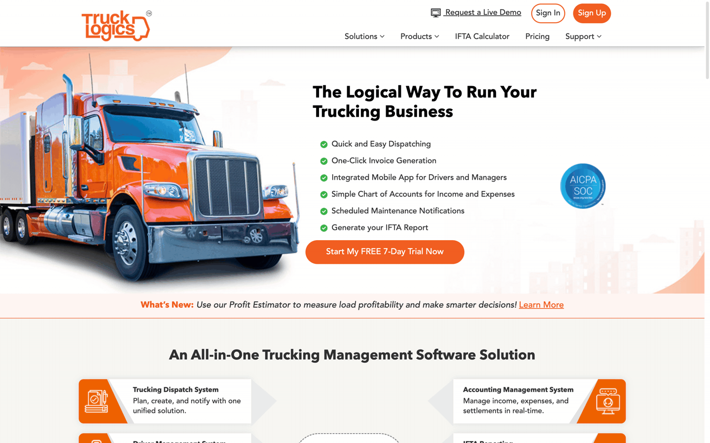 TruckLogics all-in-one TMS homepage